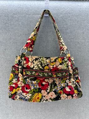 VERA BRADLEY Stephanie Poppy Fields Shoulder Bag Handbag Tote Zippered Pockets
